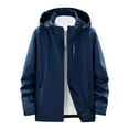 thumbnail image 1 of Mens Padded Jackets Casual Detachable Hood Long Sleeve Zipper Pocket Coat Hiking Outdoor Waterproof Windbreaker Warm Outwear Men's Lightweight Full Zip Jacket Blue M, 1 of 6