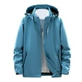 thumbnail image 1 of Mens Padded Jackets Casual Detachable Hood Long Sleeve Zipper Pocket Coat Hiking Outdoor Waterproof Windbreaker Warm Outwear Men's Lightweight Full Zip Jacket Blue 4XL, 1 of 6