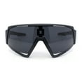 thumbnail image 1 of Mens Paint Splatter Oversize Shield Curved Wrap Color Mirror Sport Sunglasses All Black, 1 of 4