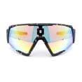thumbnail image 1 of Mens Paint Splatter Oversize Shield Curved Wrap Color Mirror Sport Sunglasses Black - Orange Mirror, 1 of 4