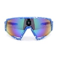 thumbnail image 1 of Mens Paint Splatter Oversize Shield Curved Wrap Color Mirror Sport Sunglasses Blue - Teal Mirror, 1 of 4