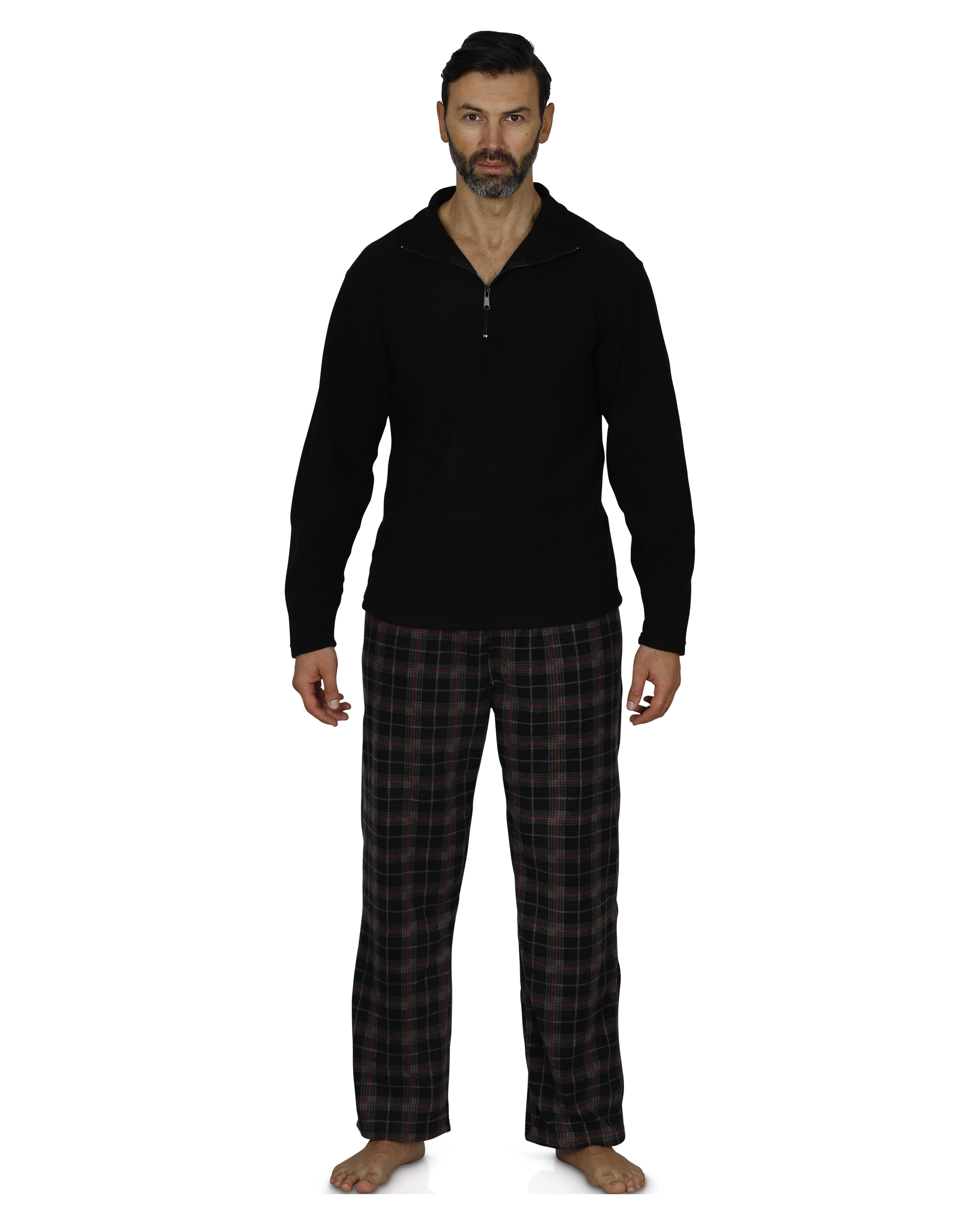 Mens Pajama Long Sleeve Top and Buffalo Plaid Pants Loungewear, Black