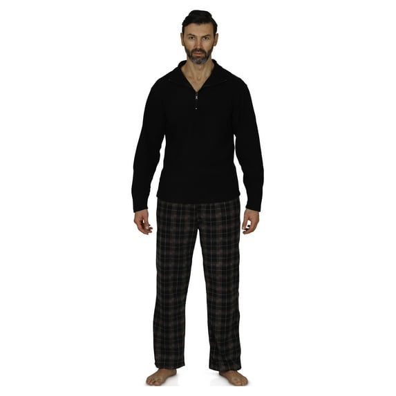 Mens Pajama Long Sleeve Top and Buffalo Plaid Pants Loungewear, Black, Size: Small