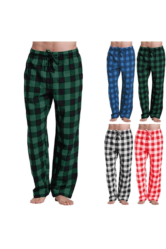 Mens Pajama Pants 100% Cotton Plaid Sleep & Lounge Pants, PJ Bottoms with Pockets Baggy Sweatpants Men Wide Leg