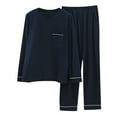 thumbnail image 1 of Mens Pajama Pants 2 Piece Round Neck Long Sleeve Shirt Pockets Straight Leg Long Pants Pajamas Sets Lounge Sets Sleepwear Navy,2XL, 1 of 4