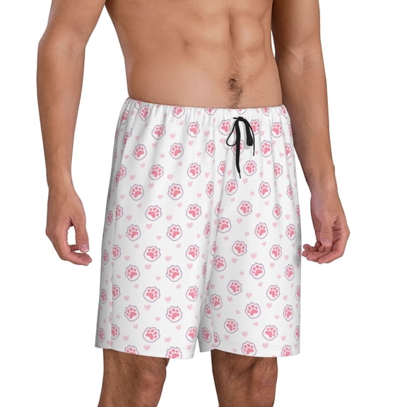 Mens Pajama Pants - Animal Pink Color Paw Sleep Shorts Mens Pajama Shorts, Comfy Pj Pants for Mens Lounge Shorts