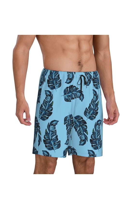 Mens Pajama Pants - Banana Tropical Leaves Sleep Shorts Mens Pajama Shorts, Comfy Pj Pants for Mens Lounge Shorts