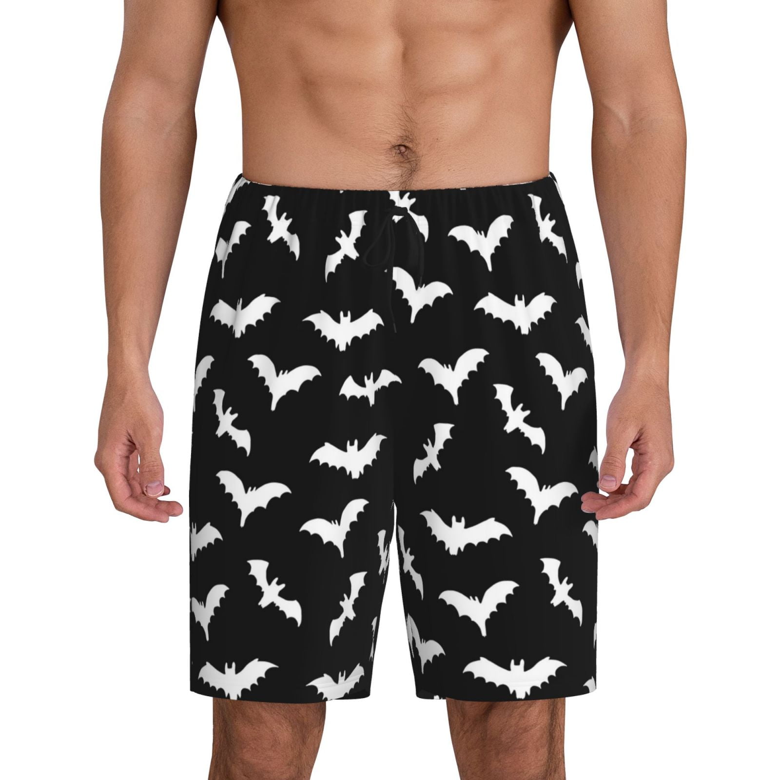Mens Pajama Pants, Bat halloween doodle black cool Stylish Sleep Shorts
