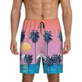 Mens Pajama Pants, Beach with Palm Trees Stylish Sleep Shorts Mens