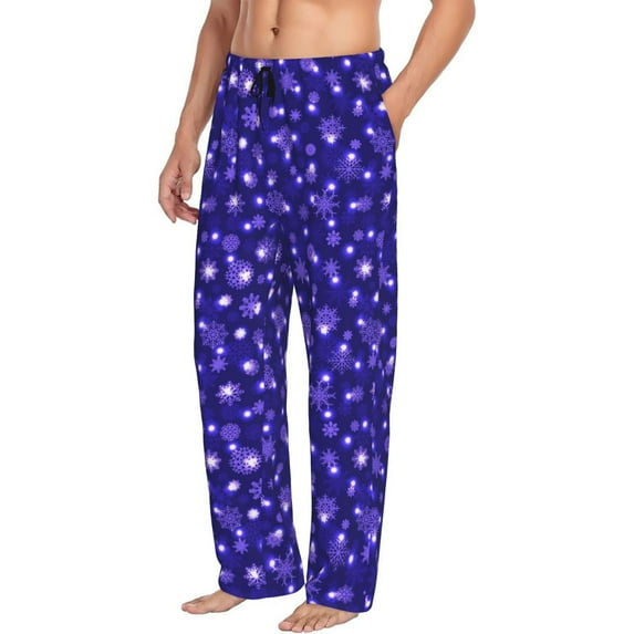Mens Pajama Pants, Beautiful Purple Snowflakes Mens PJ Pants Bottoms Sleep Pants Lounge Pants with Pockets Mens Pajama Pants - Soft Sleep & Lounge Pants for Men, Casual PJ Bottoms Pants with Pockets