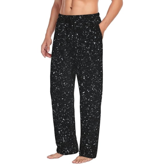 Mens Pajama Pants, Black Glitter Soft Sleep & Lounge Pants for Men, Cuteness Casual PJ Bottoms Pants with Pockets
