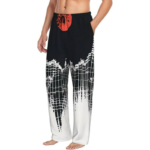 Mens Pajama Pants Bottoms with Pockets - Abstract Red Sun Design Comfy Mens Pj Pants, Soft Men Lounge Pants