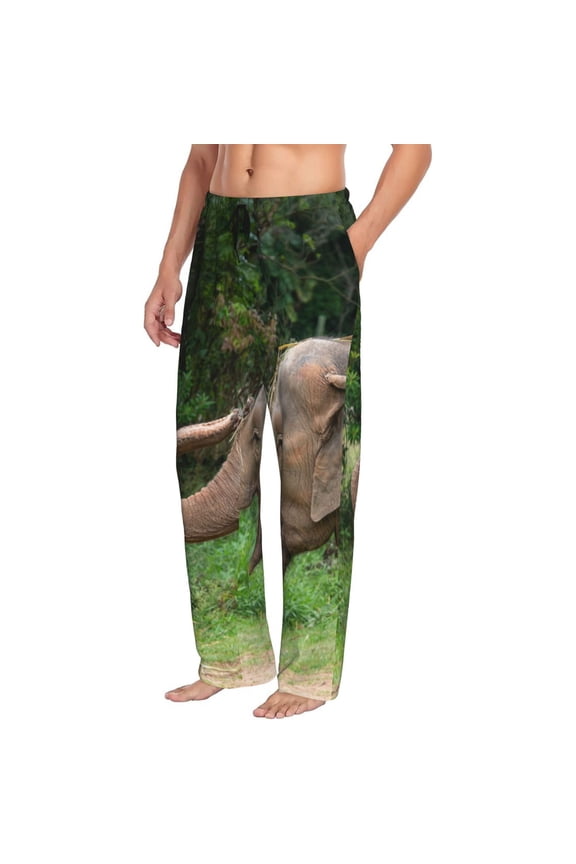Mens Pajama Pants Bottoms with Pockets - Asia Elephant Comfy Mens Pj Pants, Soft Men Lounge Pants