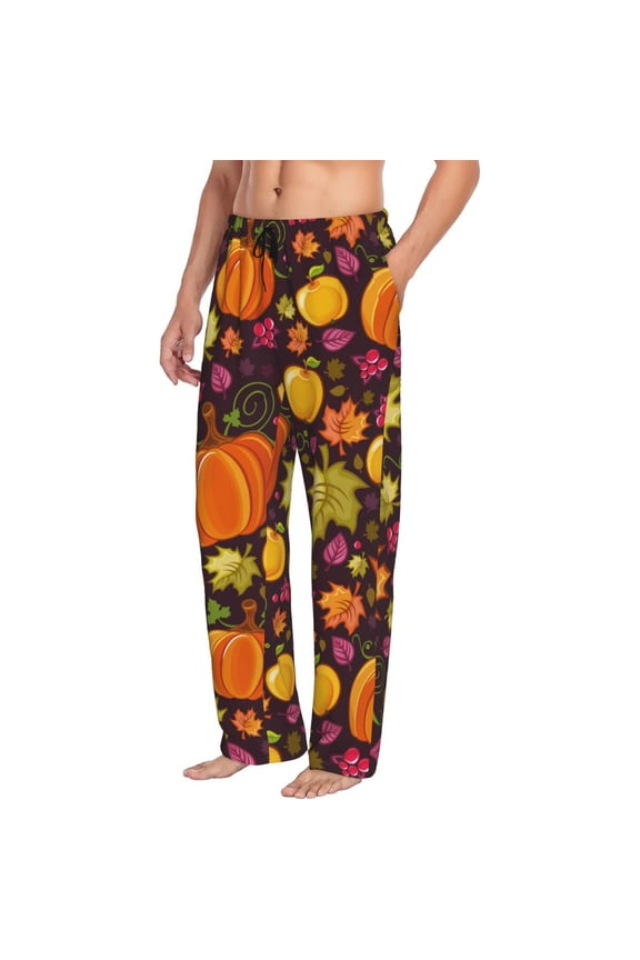 Mens Pajama Pants Bottoms with Pockets - Autumn Harvest Pumpkin Joy Comfy Mens Pj Pants, Soft Men Lounge Pants