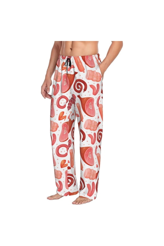Mens Pajama Pants Bottoms with Pockets - Bacon Ham print Comfy Mens Pj Pants, Soft Men Lounge Pants