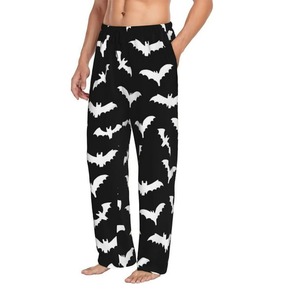 Mens Pajama Pants Bottoms with Pockets - Bat halloween doodle black cool Comfy Mens Pj Pants, Soft Men Lounge Pants