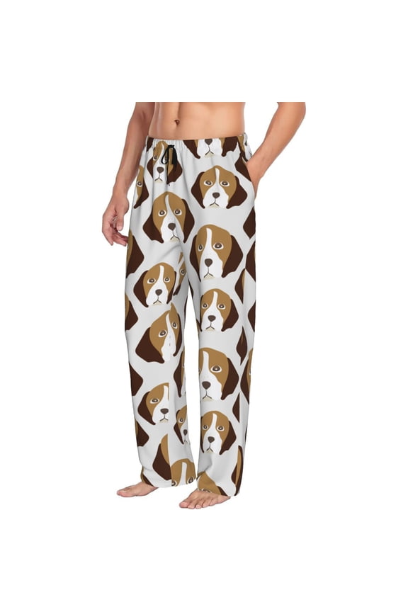 Mens Pajama Pants Bottoms with Pockets - Beagle Dog cartoon Comfy Mens Pj Pants, Soft Men Lounge Pants