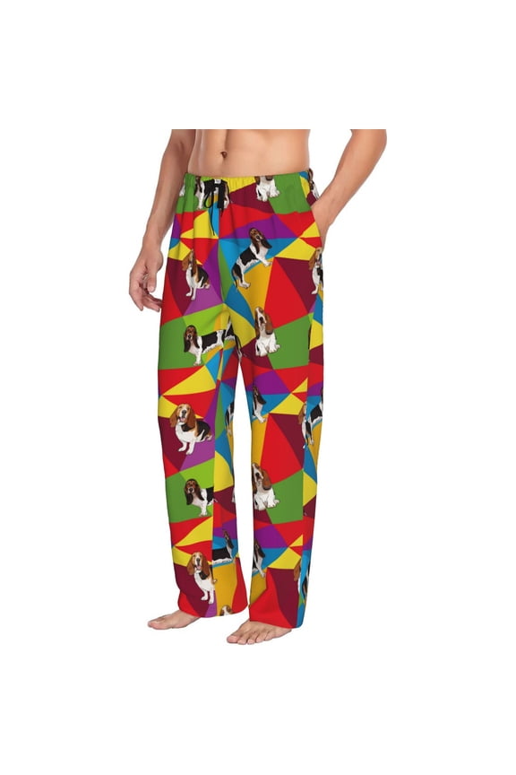 Mens Pajama Pants Bottoms with Pockets - Beagle Dog colorful Comfy Mens Pj Pants, Soft Men Lounge Pants