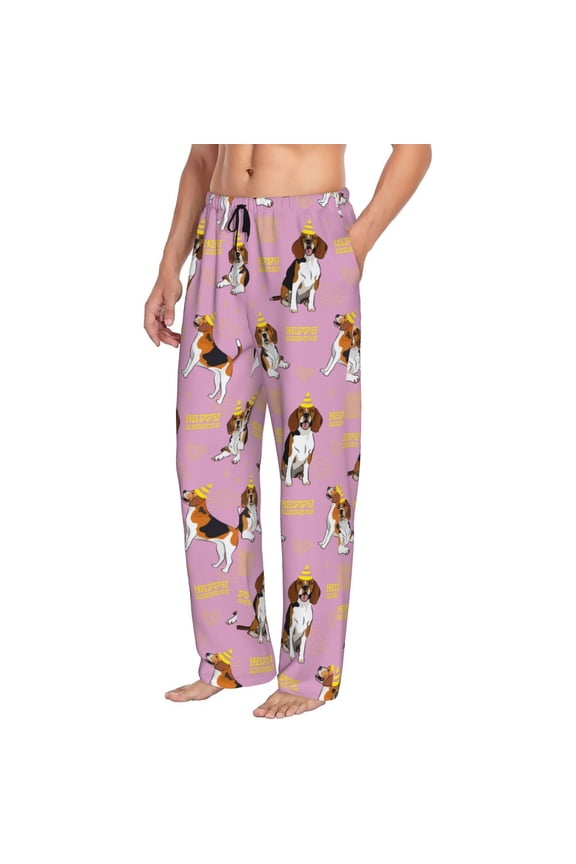 Mens Pajama Pants Bottoms with Pockets - Beagle Dog happy birthday Comfy Mens Pj Pants, Soft Men Lounge Pants