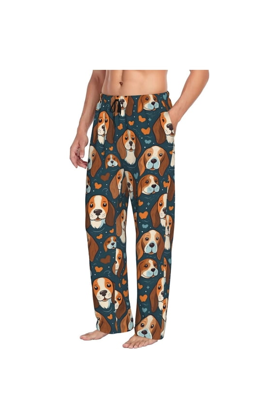 Mens Pajama Pants Bottoms with Pockets - Beagle Dog heart Comfy Mens Pj Pants, Soft Men Lounge Pants