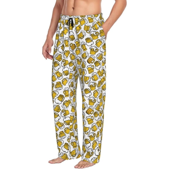 Mens Pajama Pants Bottoms with Pockets - Beer print A Comfy Mens Pj Pants, Soft Men Lounge Pants