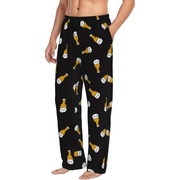 Mens Pajama Pants Bottoms with Pockets - Beer print Comfy Mens Pj Pants, Soft Men Lounge Pants