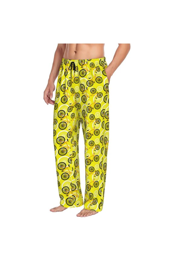 Mens Pajama Pants Bottoms with Pockets - Bike Pattern Sassy Comfy Mens Pj Pants, Soft Men Lounge Pants