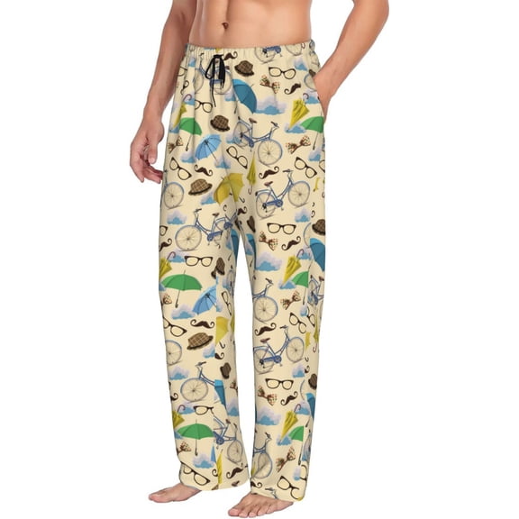 Mens Pajama Pants Bottoms with Pockets - Bike Pattern umbrella Comfy Mens Pj Pants, Soft Men Lounge Pants