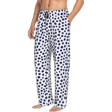 Mens Pajama Pants Bottoms with Pockets - Blue dots pint Comfy Mens Pj Pants, Soft Men Lounge Pants