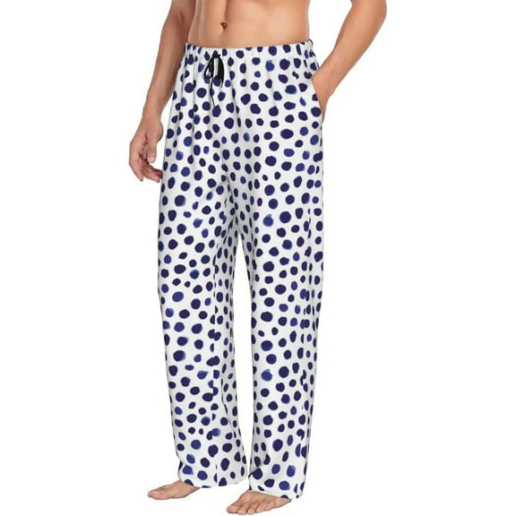 Mens Pajama Pants Bottoms with Pockets - Blue dots pint Comfy Mens Pj Pants, Soft Men Lounge Pants