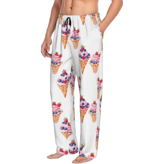 Mens Pajama Pants Bottoms with Pockets - Blueberry Strawberry Ice Cream Comfy Mens Pj Pants, Soft Men Lounge Pants