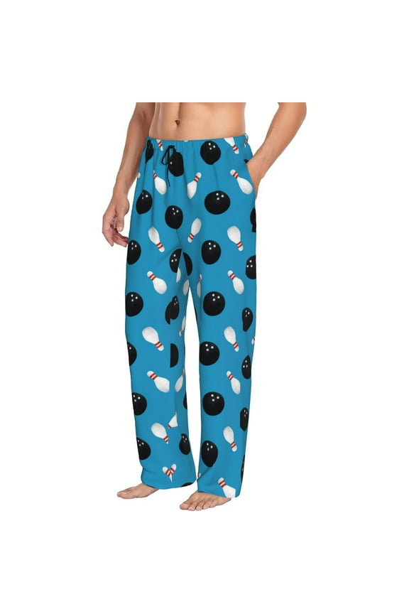 Mens Pajama Pants Bottoms with Pockets - Bowling Balls Comfy Mens Pj Pants, Soft Men Lounge Pants