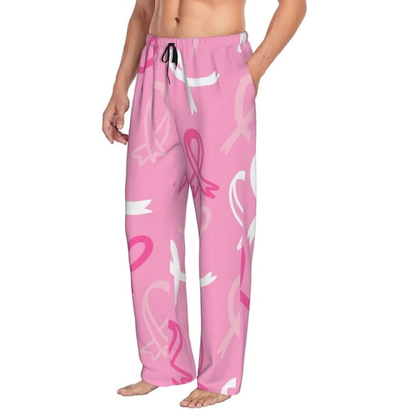 Mens Pajama Pants Bottoms with Pockets - Breast Cancer Awareness (3) Comfy Mens Pj Pants, Soft Men Lounge Pants