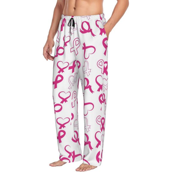 Mens Pajama Pants Bottoms with Pockets - Breast Cancer Awareness4 Comfy Mens Pj Pants, Soft Men Lounge Pants