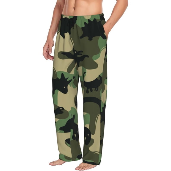 Mens Pajama Pants Bottoms with Pockets - Camouflage Dinosaur Comfy Mens Pj Pants, Soft Men Lounge Pants