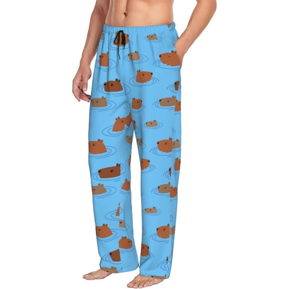 Mens Pajama Pants Bottoms with Pockets - Capybaras Blue Comfy Mens Pj Pants, Soft Men Lounge Pants