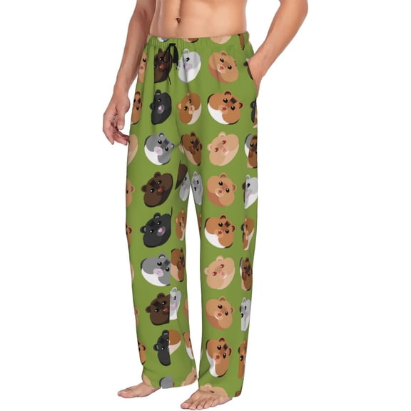 Mens Pajama Pants Bottoms with Pockets - Cartoon Cute Hamster Face Comfy Mens Pj Pants, Soft Men Lounge Pants