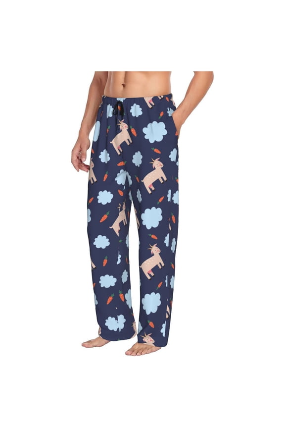 Mens Pajama Pants Bottoms with Pockets - Cartoon Funny Cute Goat Radish Comfy Mens Pj Pants, Soft Men Lounge Pants