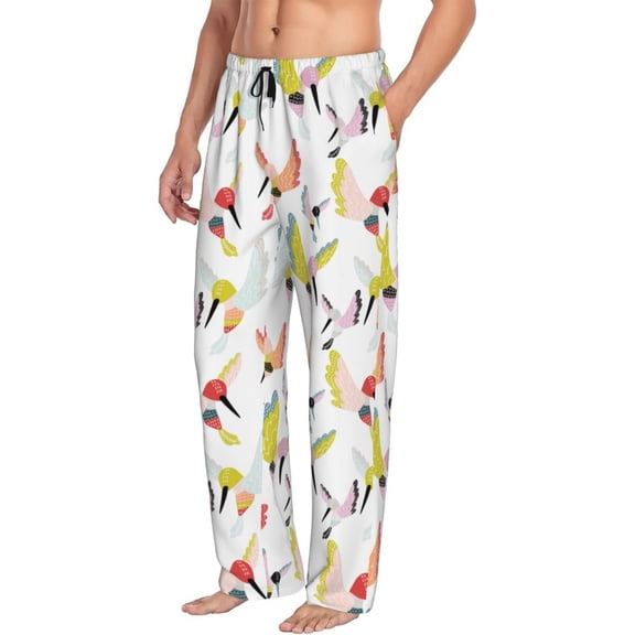 Mens Pajama Pants Bottoms with Pockets - Cartoon Hummingbird Pattern Comfy Mens Pj Pants, Soft Men Lounge Pants