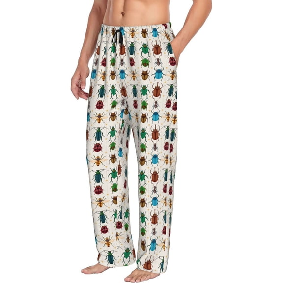 Mens Pajama Pants Bottoms with Pockets - Cartoon Insects Comfy Mens Pj Pants, Soft Men Lounge Pants