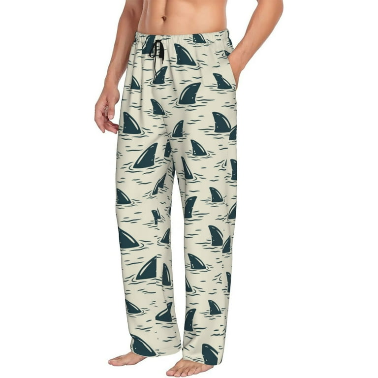 Mens Pajama Pants Bottoms with Pockets Cartoon Wavy Shark Fin Soft Mens Pj Pants Comfy Men Lounge Pants