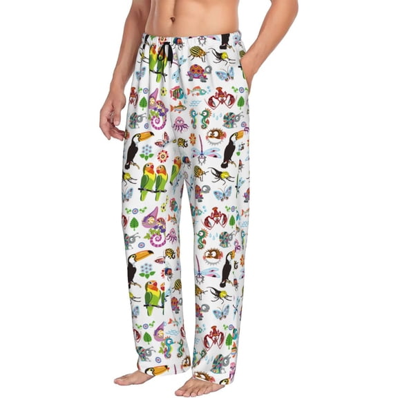 Mens Pajama Pants Bottoms with Pockets - Cartoon Wild Animals Comfy Mens Pj Pants, Soft Men Lounge Pants