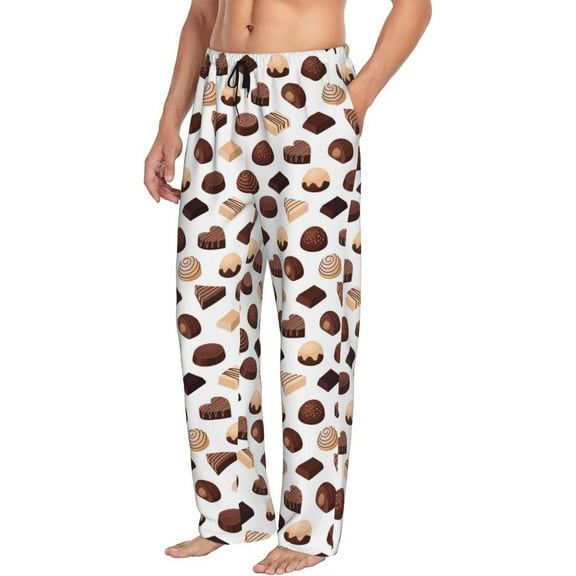 Mens Pajama Pants Bottoms with Pockets - Chocolate Pattern No.9059 Comfy Mens Pj Pants, Soft Men Lounge Pants
