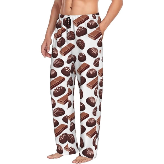 Mens Pajama Pants Bottoms with Pockets - Chocolate Print Brown White Comfy Mens Pj Pants, Soft Men Lounge Pants