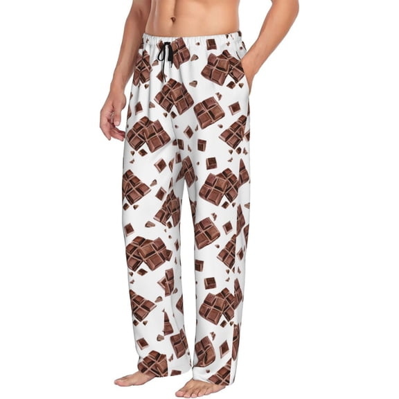 Mens Pajama Pants Bottoms with Pockets - Chocolate Print No.J98 Comfy Mens Pj Pants, Soft Men Lounge Pants