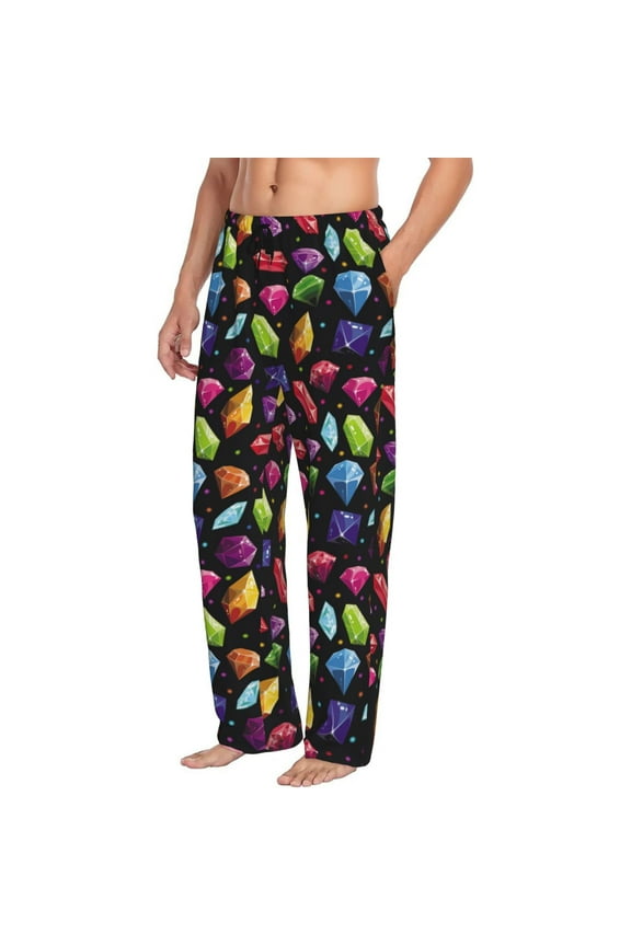 Mens Pajama Pants Bottoms with Pockets - Colorful Diamond Comfy Mens Pj Pants, Soft Men Lounge Pants