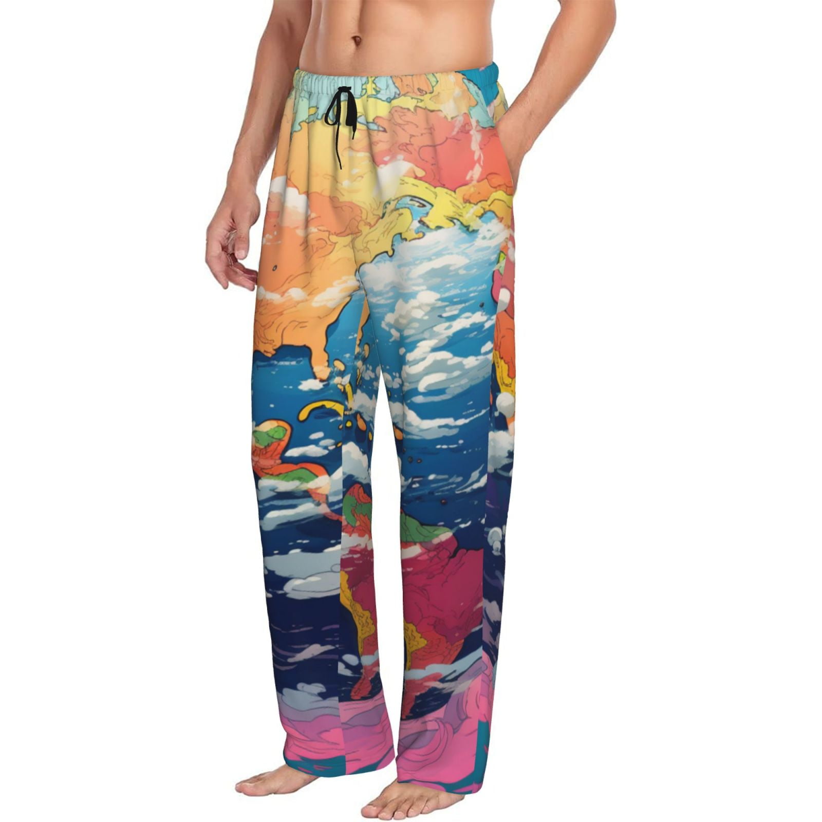 Mens Pajama Pants Bottoms with Pockets Colorful Whimsical Earth Comfy