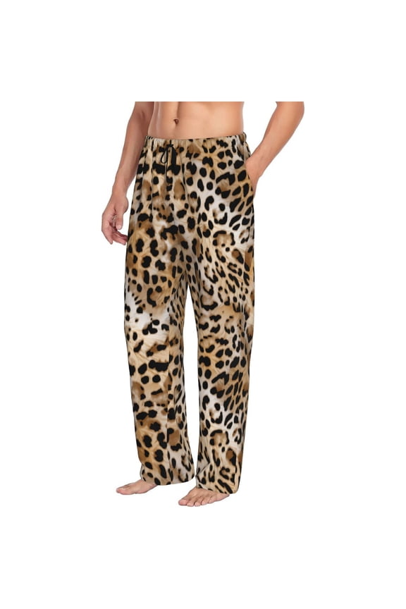 Mens Pajama Pants Bottoms with Pockets - Colorful leopard print cool Comfy Mens Pj Pants, Soft Men Lounge Pants