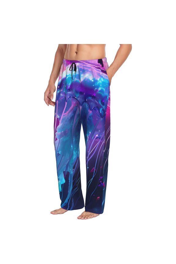 Mens Pajama Pants Bottoms with Pockets - Colorful sky Floating Jellyfish Comfy Mens Pj Pants, Soft Men Lounge Pants