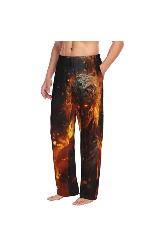 Mens Pajama Pants Bottoms with Pockets - Cool Fire Red-Eyed Warrior Comfy Mens Pj Pants, Soft Men Lounge Pants